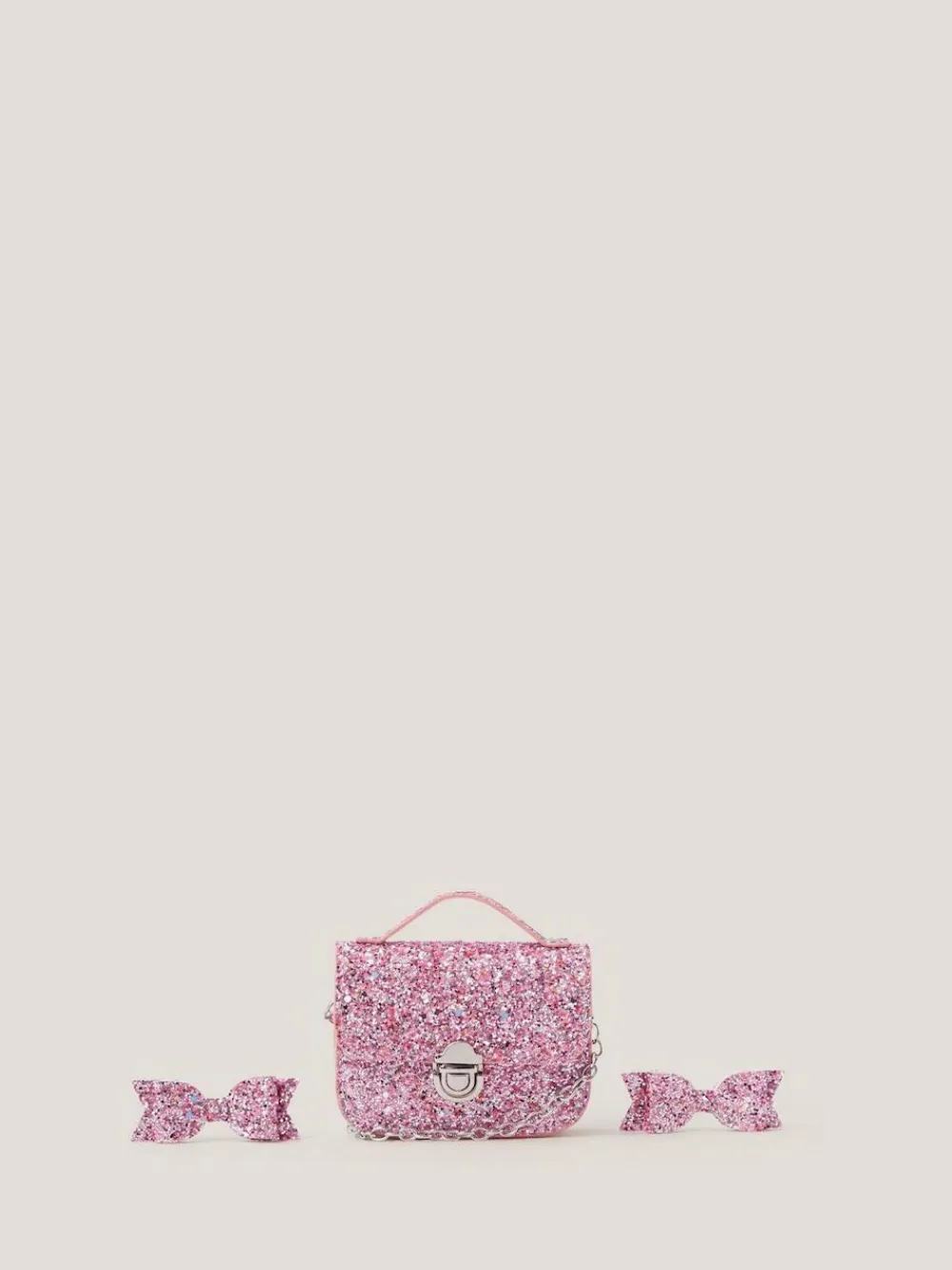 Hot Monsoon Pink Glitter Satchel Bag & Hair Clips Set