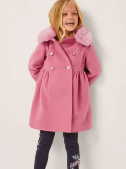 Monsoon Pink Natalia Faux Collar Double Breasted Coat^ Coats, Jackets & Pramsuits|Coats, Jackets & Pramsuits