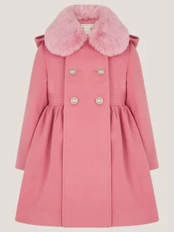 Monsoon Pink Natalia Faux Collar Double Breasted Coat^ Coats, Jackets & Pramsuits|Coats, Jackets & Pramsuits