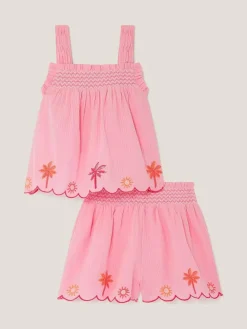 Monsoon Pink Palm Embroidered Top & Shorts Set^ Shorts