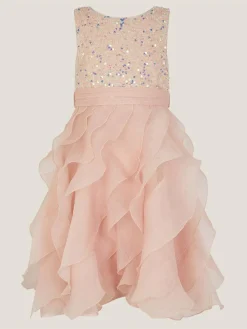 Monsoon Pink Sequin Waterfall Ruffle Party Dress^ Dresses