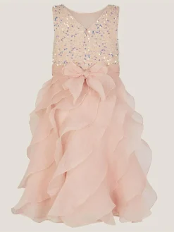 Monsoon Pink Sequin Waterfall Ruffle Party Dress^ Dresses