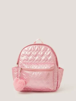 Monsoon Pink Shiny Heart Quilted Backpack^ Bags