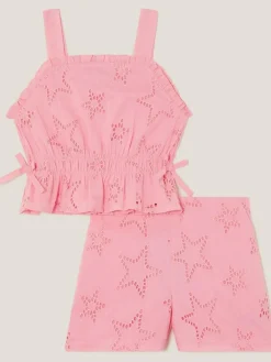 Monsoon Pink Star Cutwork Top & Shorts Set