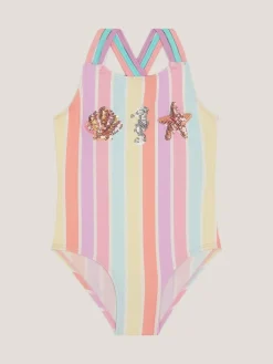 Hot Monsoon Pink Stripe Pastel Swimsuit