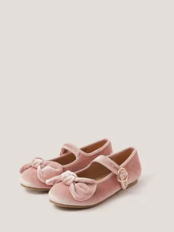 Monsoon Pink Velvet Bow Strap Ballet Flats
