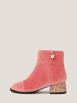 Outlet Monsoon Pink Velvet Glitter Heel Boots