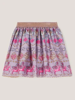 Monsoon Purple Magical Unicorn Print Satin Skirt