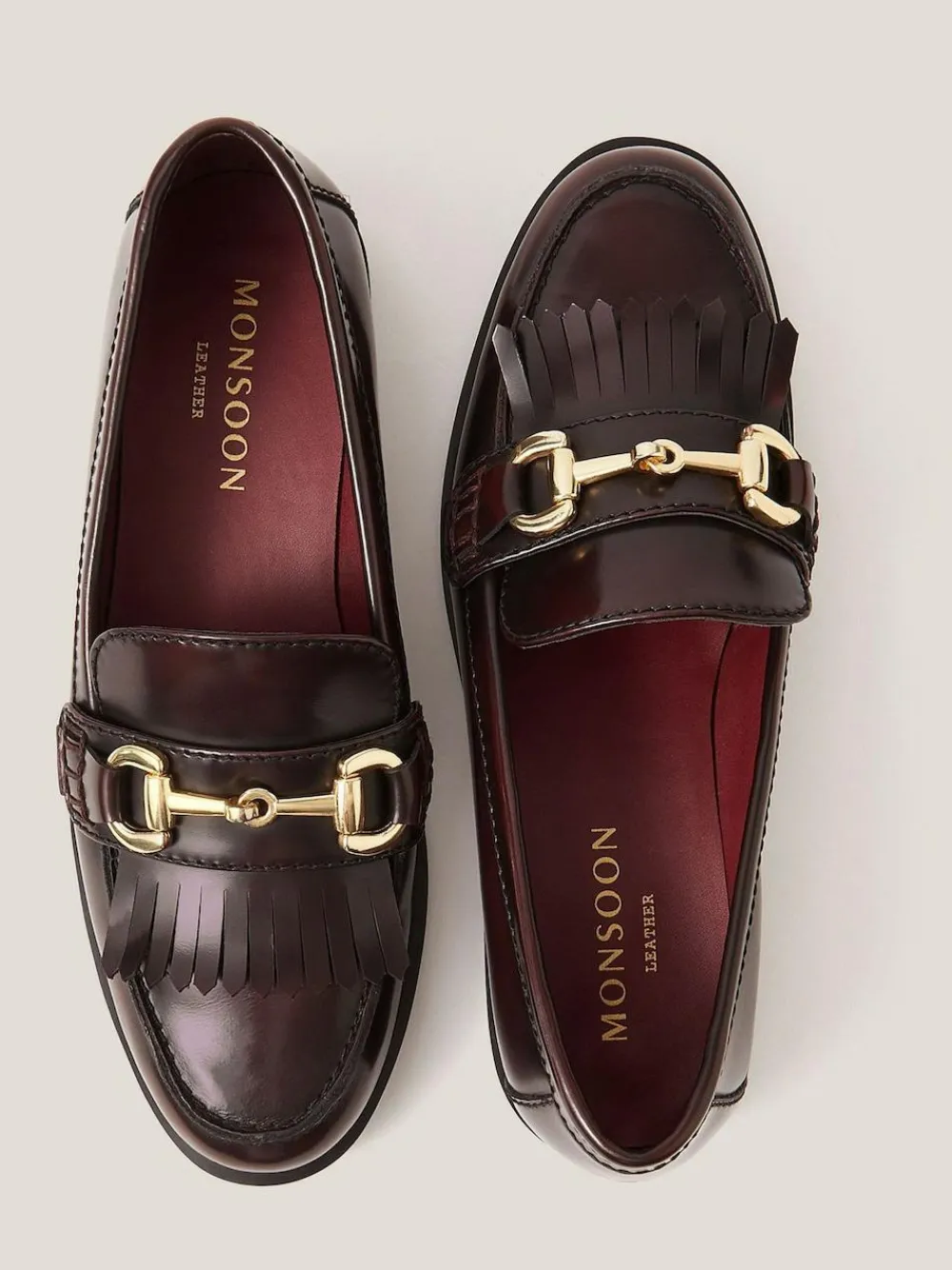 Monsoon Red Britt Fringe Leather Loafers^Women Flats