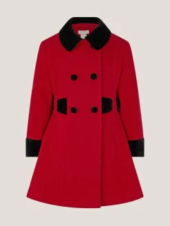 Monsoon Red Contrast Double-Breasted Velvet Coat^ Coats, Jackets & Pramsuits|Coats, Jackets & Pramsuits