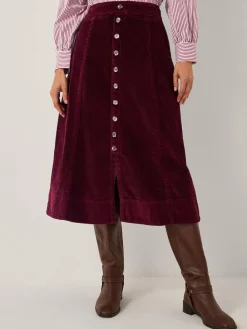Monsoon Red Jamie Button Corduroy Midi Skirt^Women Skirts