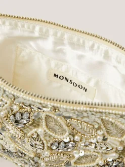Monsoon Silver Febe Floral Embellished Tassel Pouch^Women Purses