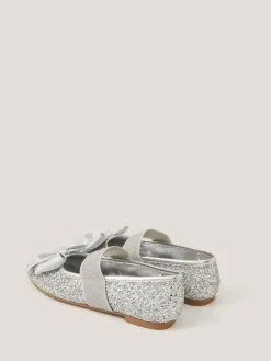 Sale Monsoon Silver Glitter Bow Ballet Flats