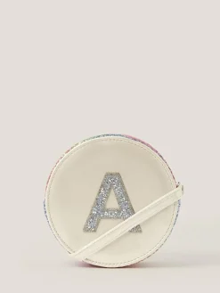 New Monsoon White Round Glittery Initial E Bag