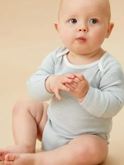 Best Mori Long Sleeve Envelope Neckline Bodysuit Blue