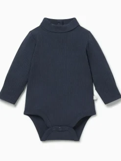 Mori Ribbed Roll Neck Supersoft Bodysuit Blue