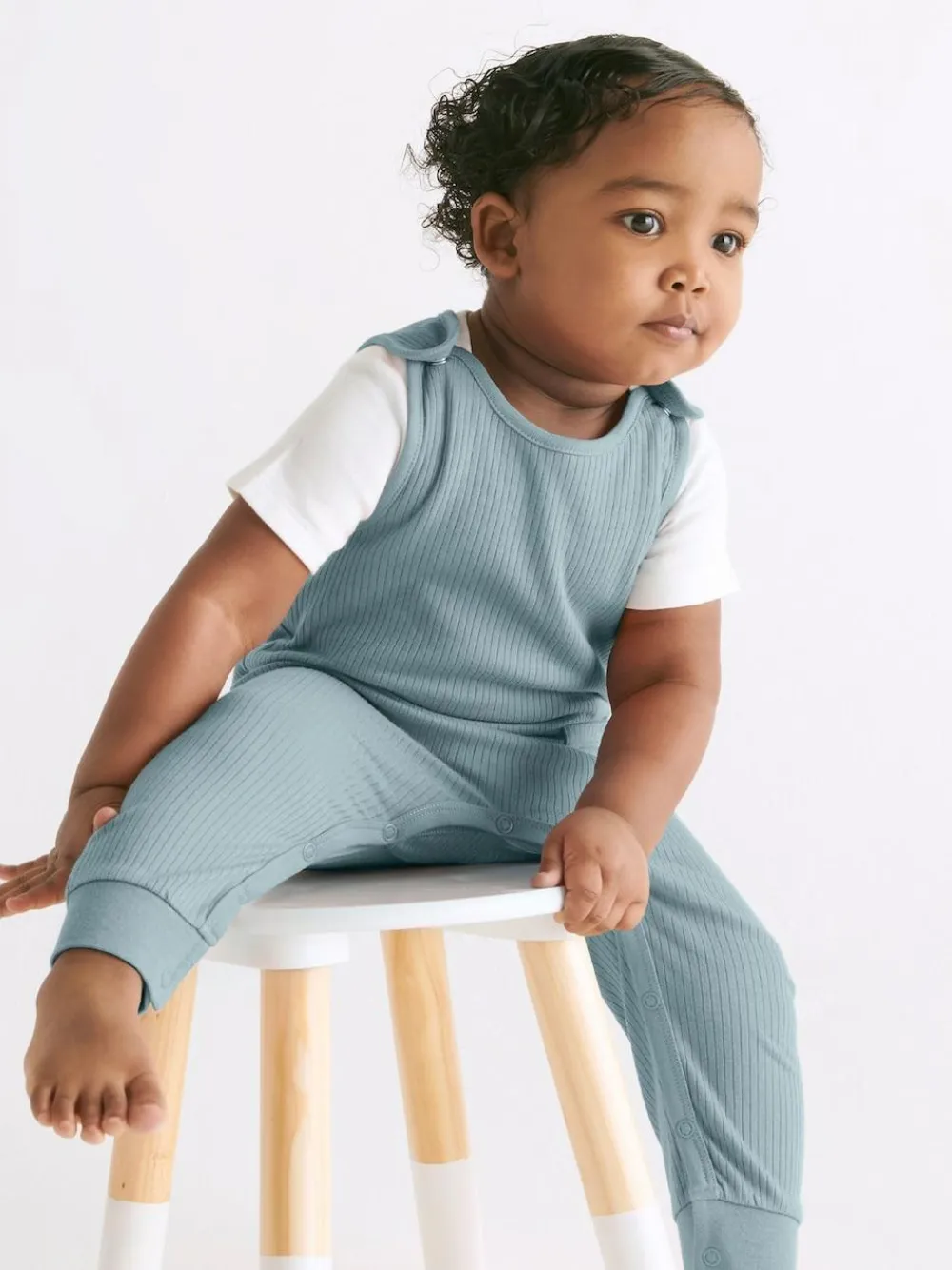 Best Mori Ribbed Romper Dungarees Blue
