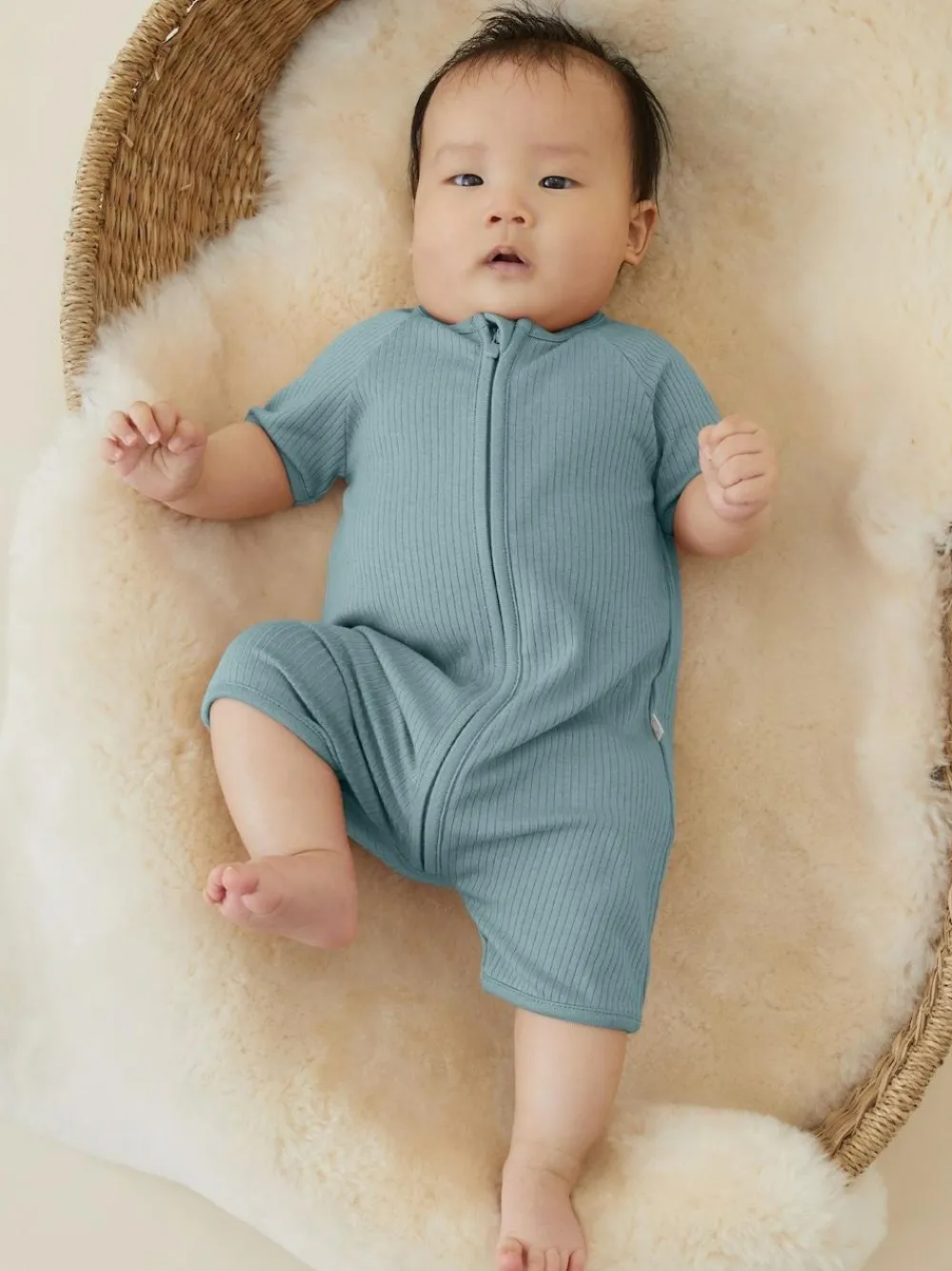 Sale Mori Supersoft Stretch Summer Zip Up Romper Blue