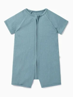 Sale Mori Supersoft Stretch Summer Zip Up Romper Blue