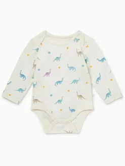 Clearance Mori Cream Dinosaur Print Supersoft Long Sleeve Bodysuit