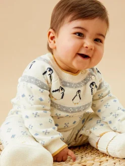 Sale Mori Cream Penguin Fair Isle Knitted Jumpsuit