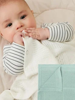 Online Mori Supersoft Cellular Blankets 2 Pack Mint Green/White