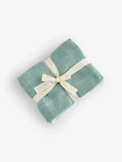 Online Mori Supersoft Cellular Blankets 2 Pack Mint Green/White