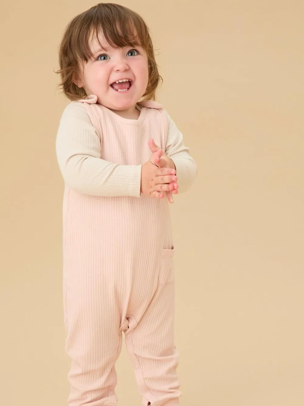 New Mori Ribbed Romper Dungarees Pink
