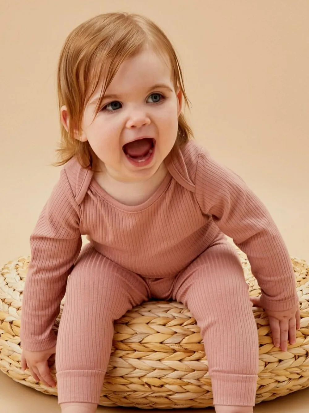 Clearance Mori Ribbed Stretch Long Sleeve Envelope Neckline Bodysuit Pink