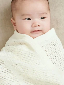 Mori White Blend Cellular Baby Blanket^ Cushions & Throws|Unisex