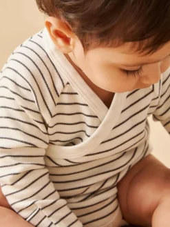 Outlet Mori Long Sleeve Supersoft Kimono Bodysuit White/Black