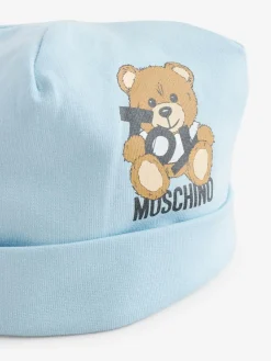 Online Moschino Baby Logo Sleepsuit, Hat & Bib Giftset With Giftbox Blue
