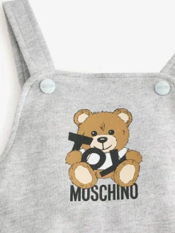 Hot Moschino Grey Baby Logo Short Sleeve T-Shirt and Dungarees Set
