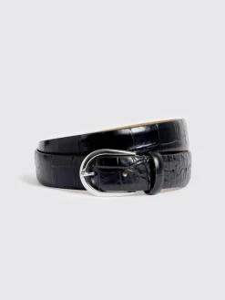 MOSS Black Italian Croc Belt^ Belts & Braces