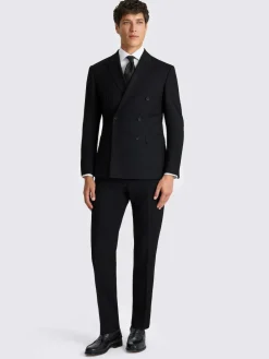 MOSS Slim Double Breasted Stretch Suit Jacket Black