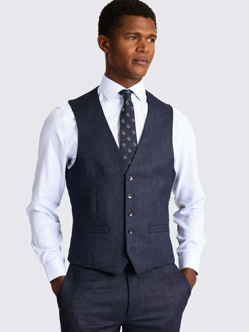 MOSS Blue Slim Twisted Suit Waistcoat^ Vests
