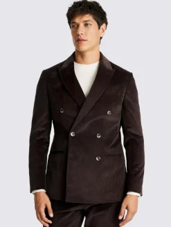MOSS Dark Brown Tailored Double Breasted Corduroy Suit Jacket^ Black Suits