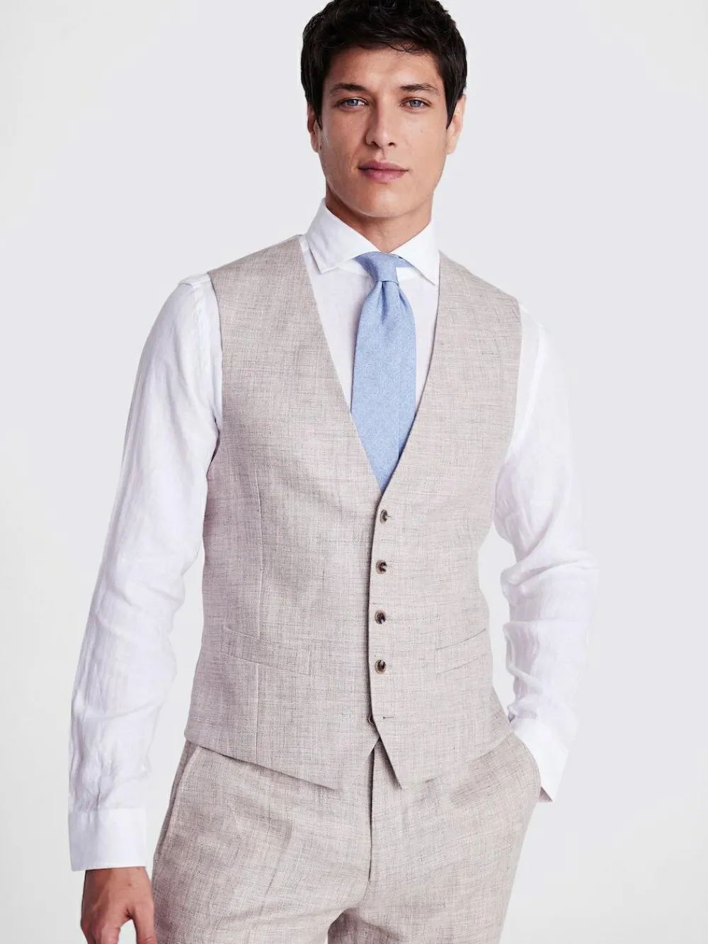 Outlet MOSS Natural Oatmeal Linen Waistcoat