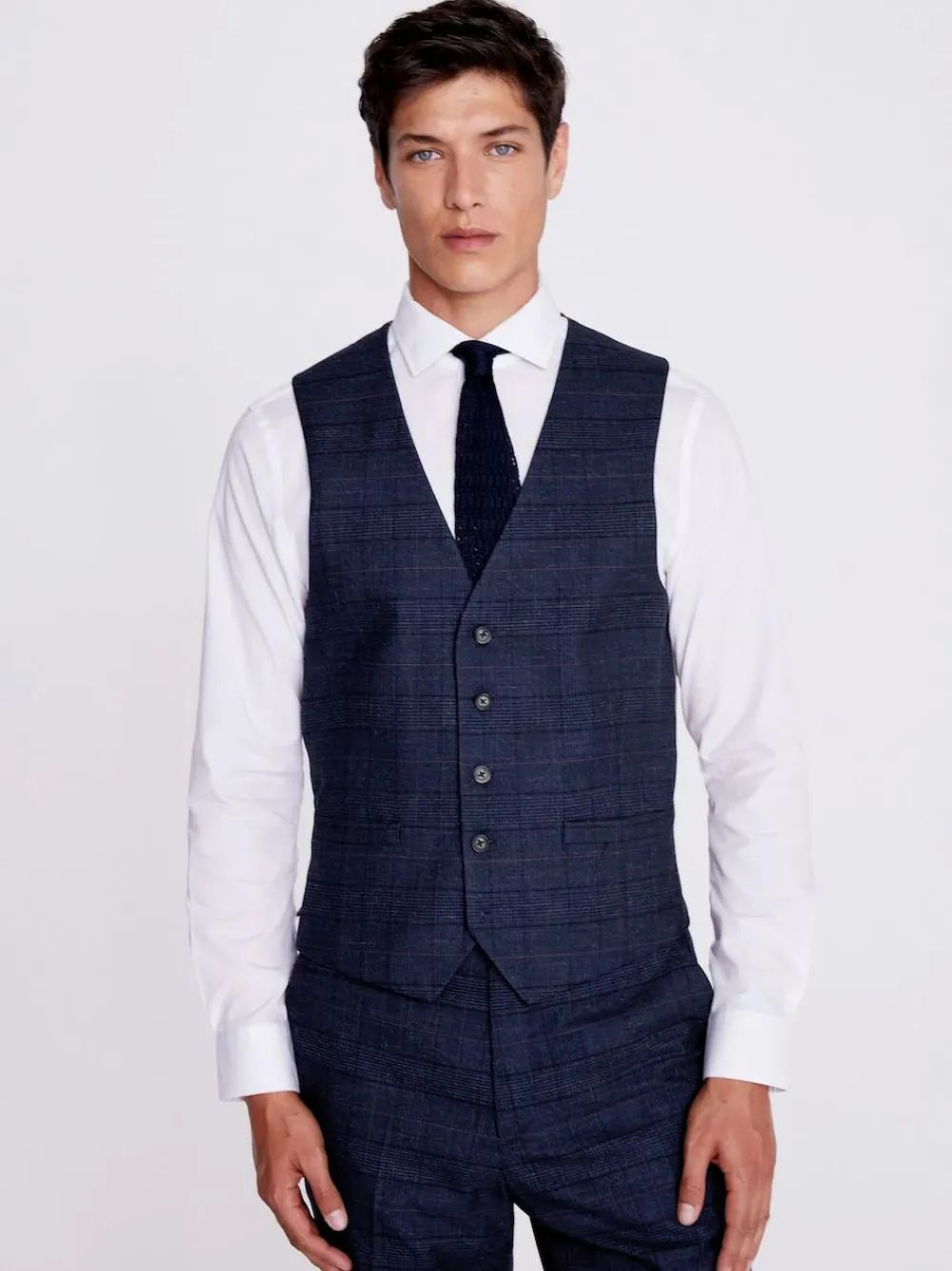 MOSS Navy Black Check Regular Fit Suit Waistcoat^ Vests