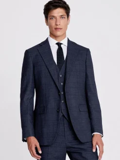 Best MOSS Navy Black Check Regular Fit Suit Jacket