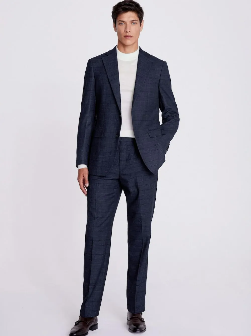 Best MOSS Navy Black Check Regular Fit Suit Jacket
