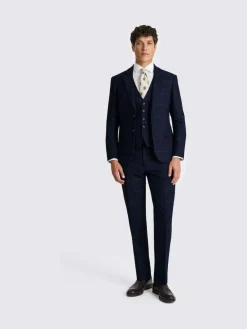 MOSS Navy Black Check Slim Regular Fit Suit Jacket^ Blue Suits