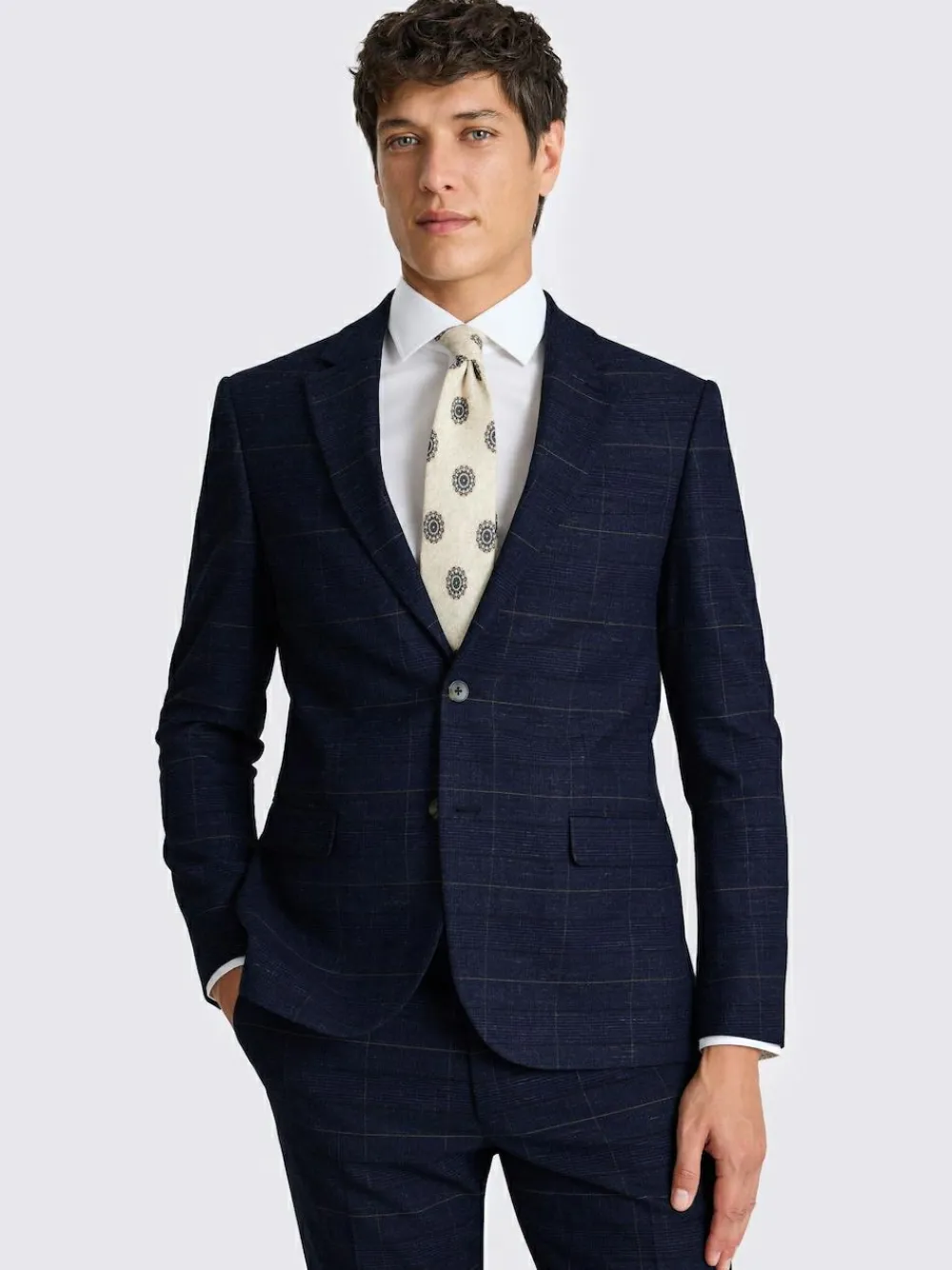 MOSS Navy Black Check Slim Regular Fit Suit Jacket^ Blue Suits