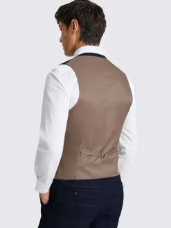 MOSS Navy Black Check Slim Regular Fit Suit Waistcoat^ Vests