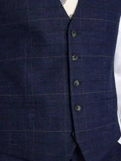 MOSS Navy Black Check Slim Regular Fit Suit Waistcoat^ Vests