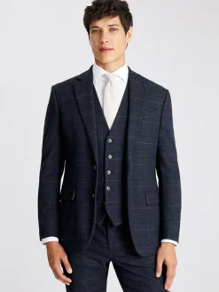 MOSS Navy Black Check Tailored Regular Fit Suit Jacket^ Blue Suits|Suits & Tuxedos