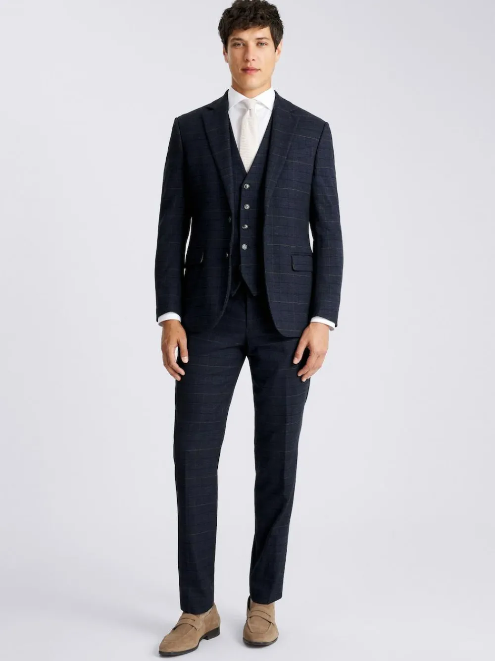 MOSS Navy Black Check Tailored Regular Fit Suit Jacket^ Blue Suits|Suits & Tuxedos