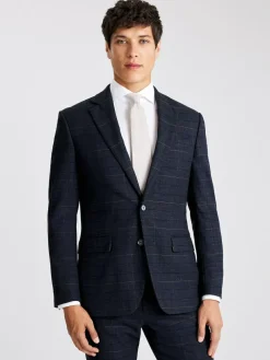 MOSS Navy Black Check Tailored Regular Fit Suit Jacket^ Blue Suits|Suits & Tuxedos
