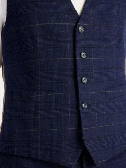 MOSS Navy Black Check Tailored Regular Fit Suit Waistcoat^ Vests