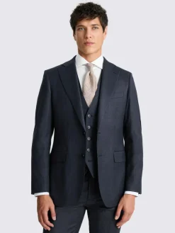 MOSS Navy Check Tailored Performance Suit Jacket^ Blue Suits